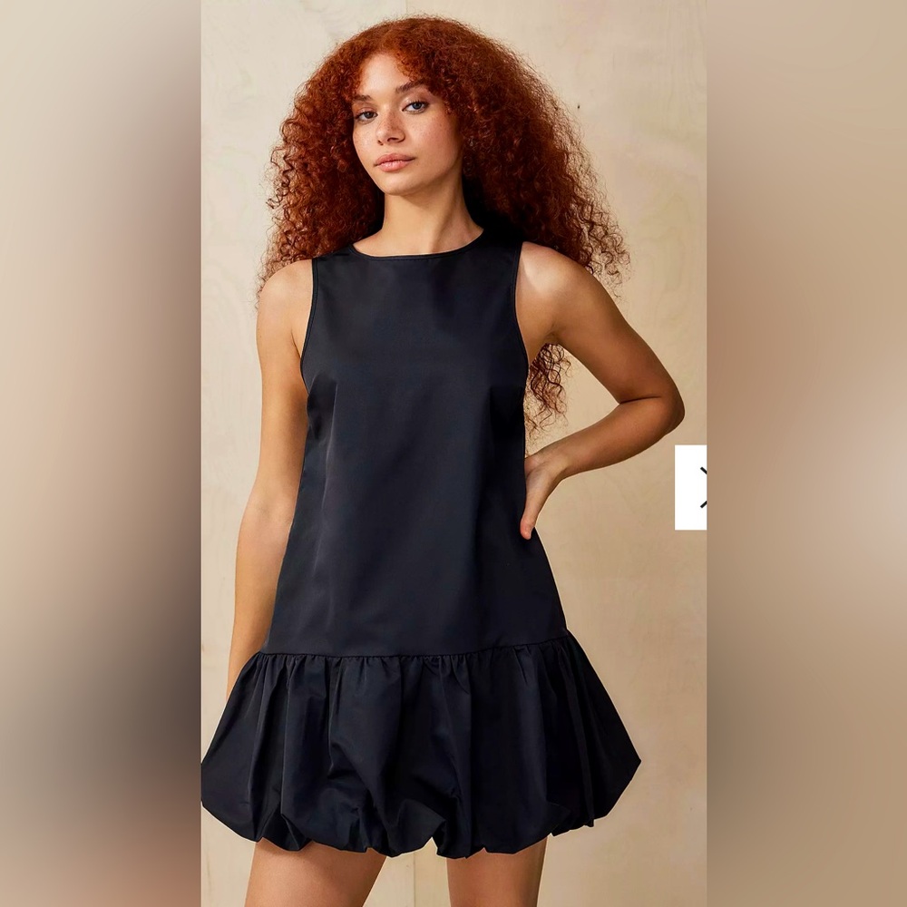 Black Ruffled Mini Sundress Crew Neck Cocktail